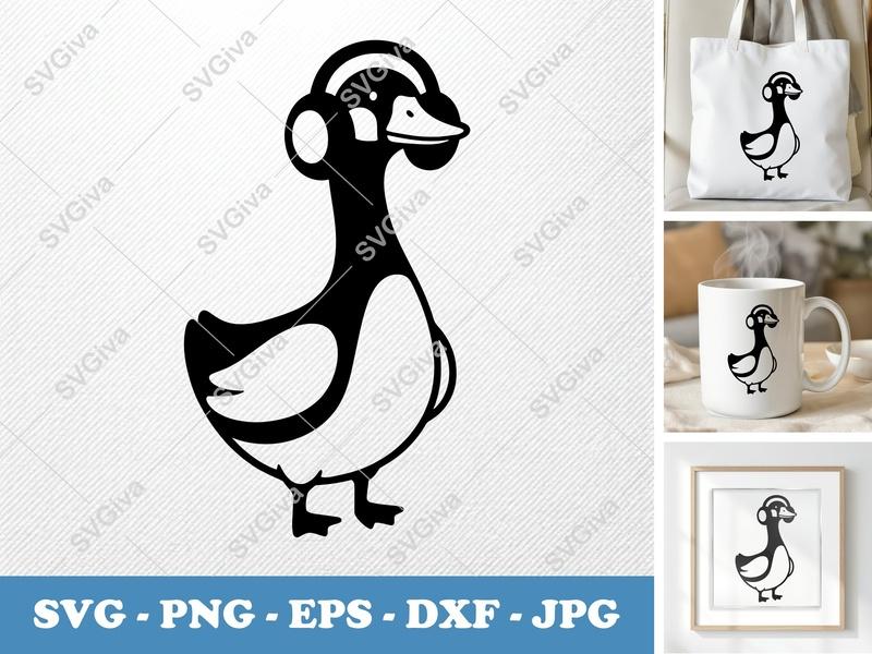 Goose Wearing Headphones SVG | Puffy Soft Forms | Inflated Pillow-Soft Design | PNG DXF EPS | Cricut Silhouette File