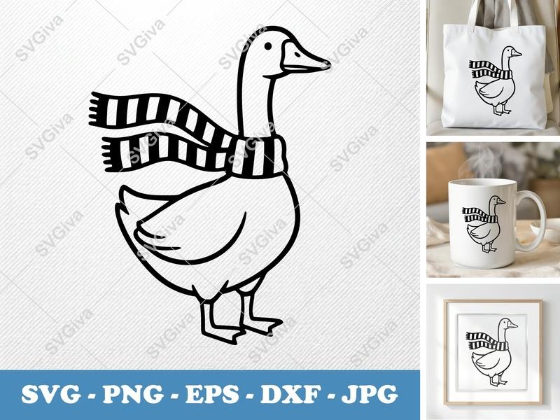 Goose Wearing Scarf SVG PNG DXF EPS | Winter Animal Cut File Cricut Silhouette