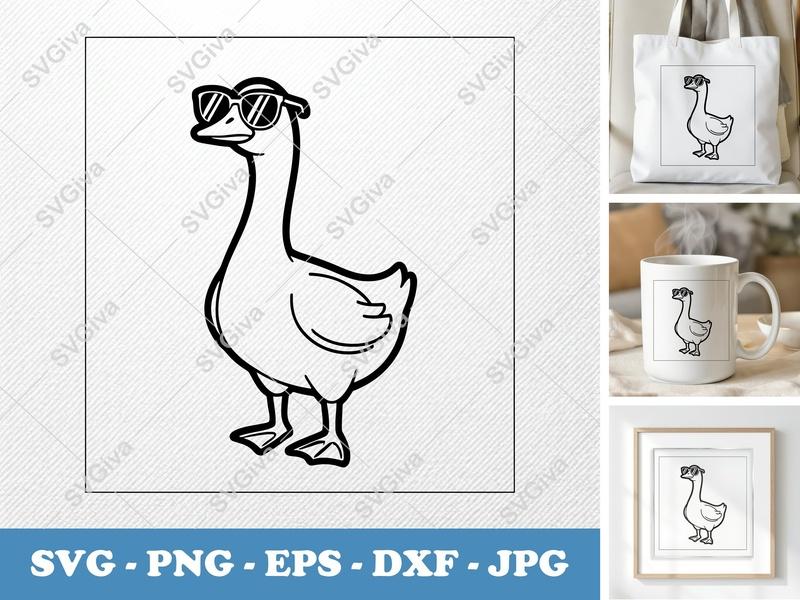 Goose Wearing Sunglasses SVG | Animal Cut File PNG DXF EPS for Cricut Silhouette