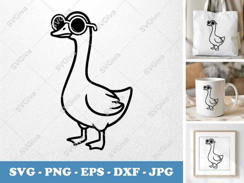 Goose Wearing Sunglasses SVG PNG DXF EPS | Animal Cut File Cricut Silhouette Vector