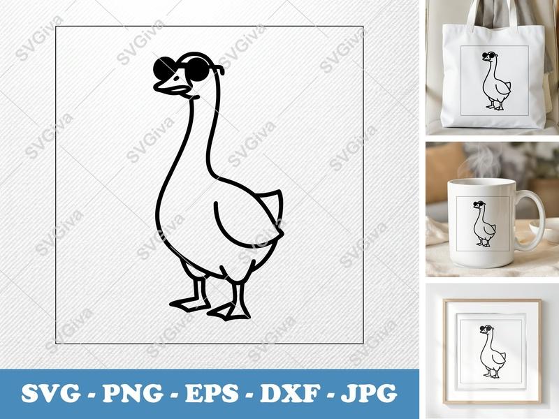 Goose Wearing Sunglasses SVG PNG DXF EPS | Duck Cut File Cricut Silhouette Vector Art