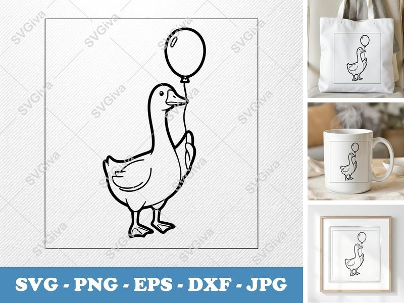Goose with Balloon SVG | Cute Animal Cut File PNG DXF EPS Cricut Silhouette