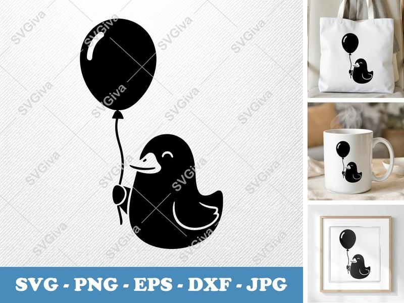 Goose with balloon SVG | Friendly Bean-Shaped Cut File | PNG DXF EPS | Cricut Silhouette Ready