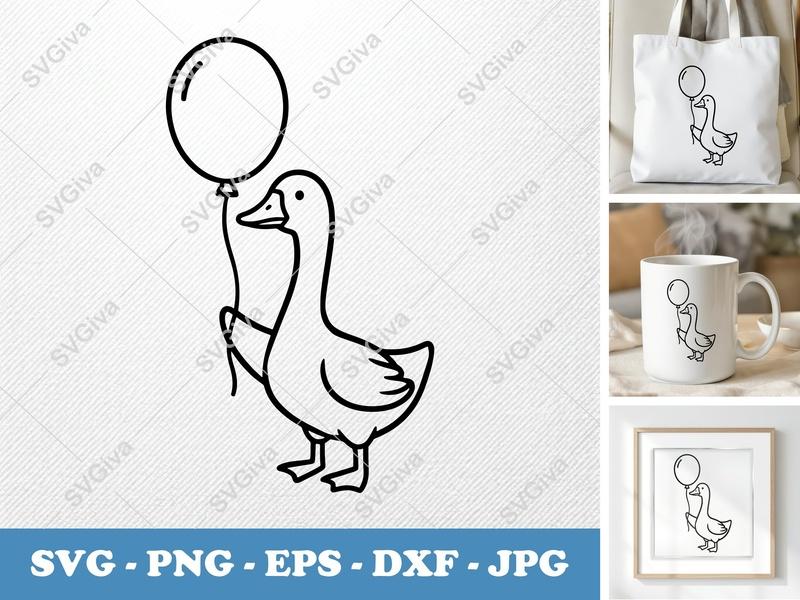 Goose with Balloon SVG PNG DXF EPS | Animal Cut File for Cricut Silhouette