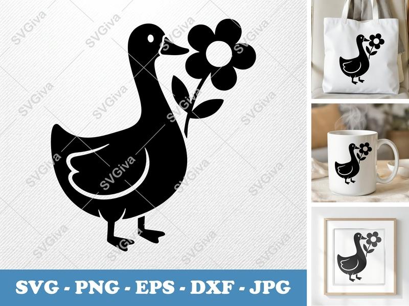 Goose with flower SVG | Puffy Pillow-Soft Forms | PNG DXF EPS | Cricut Silhouette Cut File