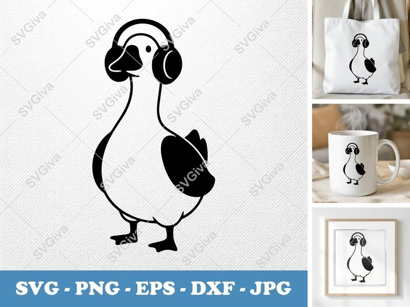 Goose With Headphones SVG, Modern DJ Goose PNG DXF EPS | Funny Animal Cricut & Silhouette Cut File