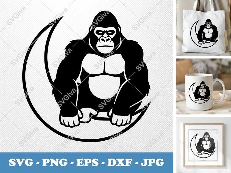 Gorilla on Moon SVG | Bold Minimalist Vector | PNG DXF EPS | Cricut Silhouette Cut File