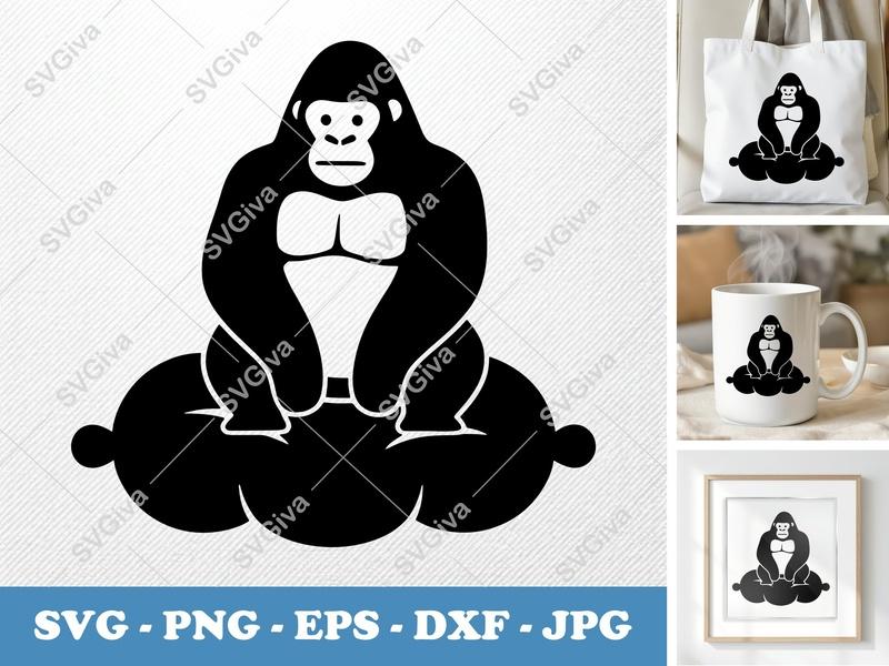Gorilla Sitting on Cloud SVG | Puffy Soft Forms | PNG DXF EPS | Cricut Silhouette Cut File