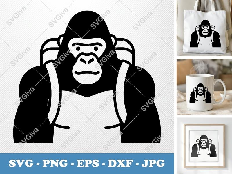 Gorilla SVG, Modern Clean Design, Outline Backpack | PNG EPS DXF | Cricut Silhouette Cut File