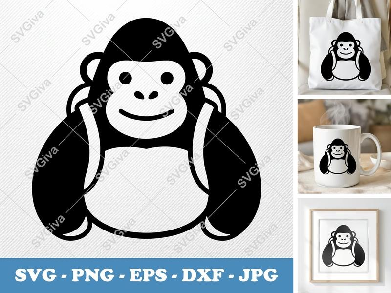 Gorilla wearing backpack SVG | Friendly Rounded Bean-Shaped Design | PNG, DXF, EPS for Cricut & Silhouette
