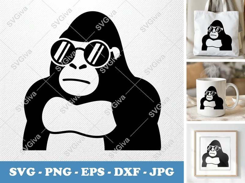 Gorilla wearing sunglasses SVG PNG DXF EPS | Cricut Silhouette Cut File Animal Vector Art