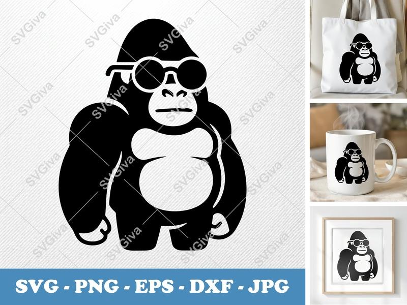 Gorilla wearing sunglasses SVG | Puffy Cartoon Design | PNG DXF EPS | Cricut Silhouette File