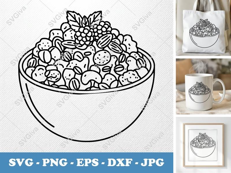 Granola Bowl with Berries SVG PNG DXF EPS | Breakfast Food Cut File Cricut Silhouette