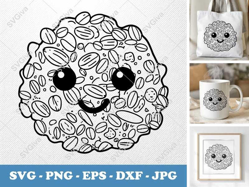 Granola Kawaii SVG | Cute Food Outline PNG EPS DXF for Cricut, Silhouette | Cereal Snack Design, Breakfast Clipart