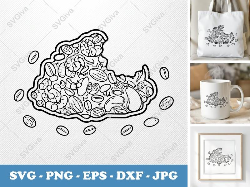 Granola Partially Eaten SVG | Double-Outline Minimalist Cut File | Thick Contour Thin Line Design | PNG DXF EPS for Cricut Silhouette