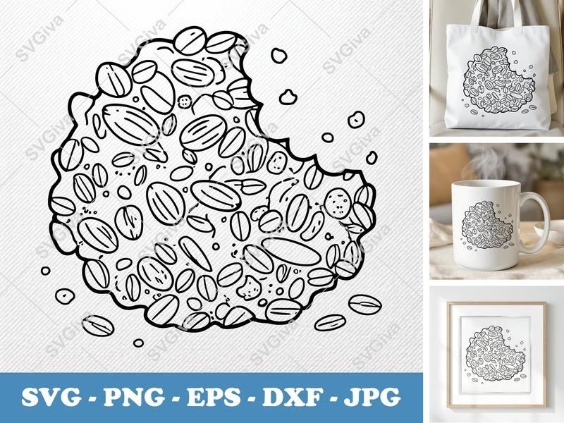 Granola SVG, Modern Clean Design, Bitten Snack, PNG EPS DXF for Cricut & Silhouette, Healthy Food Clip Art