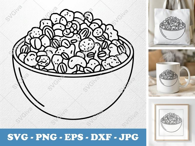 Granola SVG, PNG, DXF, EPS | Bowl of Cereal Cut File for Cricut Silhouette | Food Kitchen Design