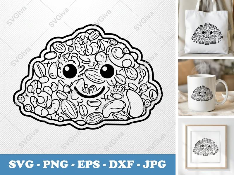 Granola with Smiling Face SVG | Double-Outline Cartoon Clean Look | PNG DXF EPS | Cricut Silhouette | Food Snack