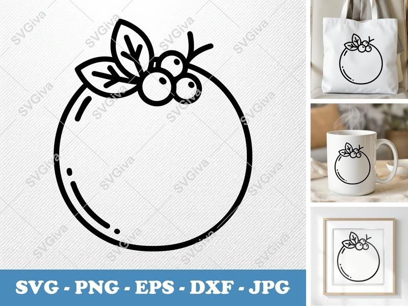 Grapefruit Outline SVG | Citrus Fruit Cut File with Leaves & Berries | PNG EPS DXF for Cricut & Silhouette