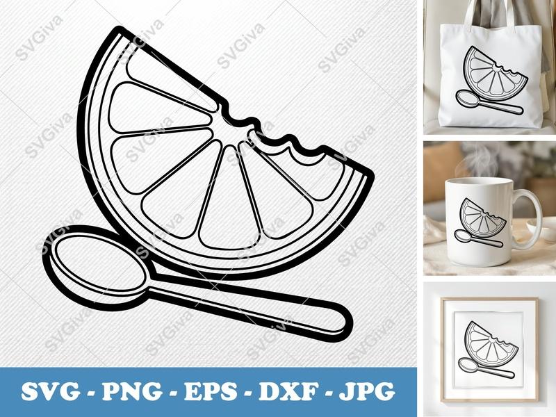 Grapefruit Partially Eaten SVG | Geometric Double-Outline Cut File | PNG DXF EPS for Cricut Silhouette