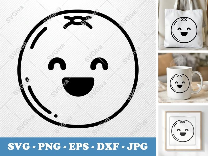 Grapefruit SVG Cut File | Citrus Fruit Face, Happy Emoji PNG EPS DXF | Cricut & Silhouette Design for Crafts