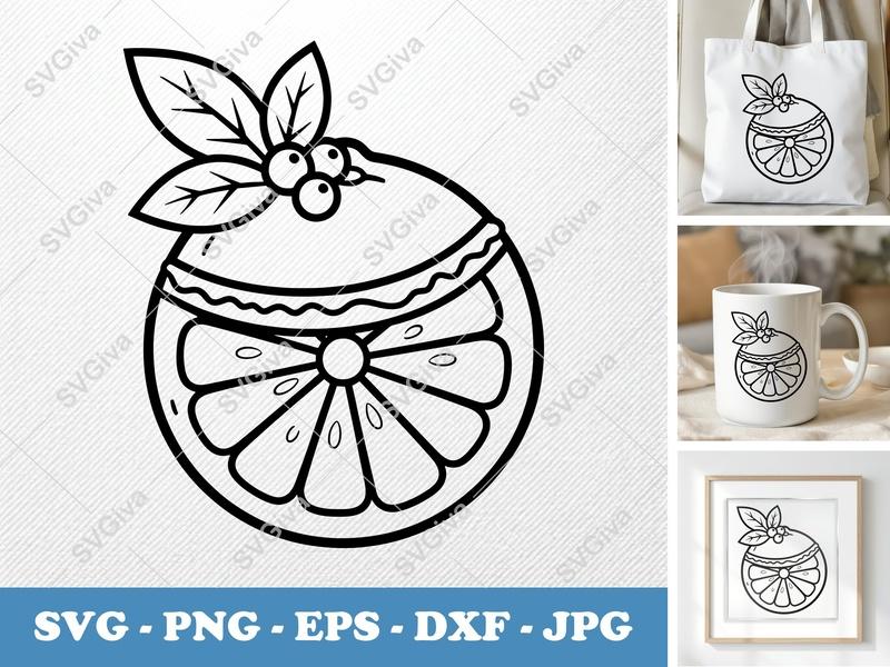 Grapefruit SVG Cut File | Citrus Fruit Slice with Leaves & Berries | PNG EPS DXF for Cricut & Silhouette