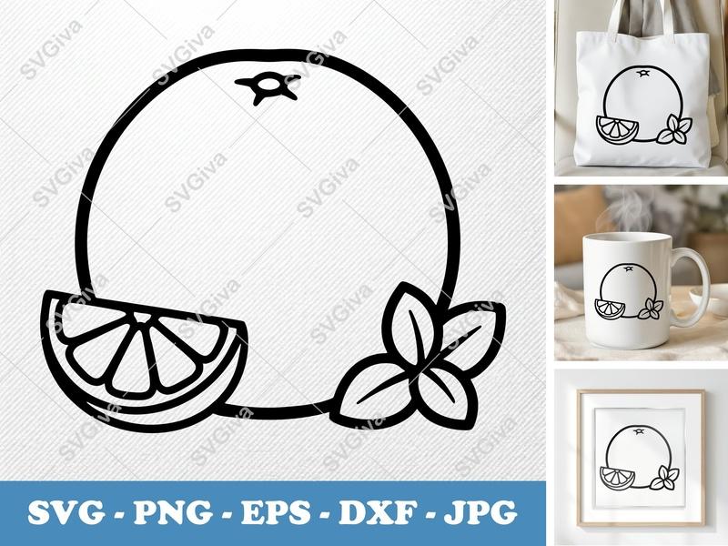 Grapefruit with Garnish SVG | Friendly Rounded Bean-Shaped Cut File | PNG DXF EPS for Cricut & Silhouette