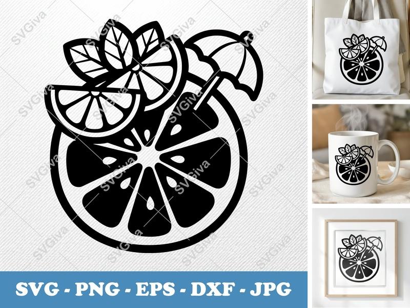 Grapefruit with Garnish SVG | Puffy Inflatable Style | PNG DXF EPS | Cricut Silhouette File