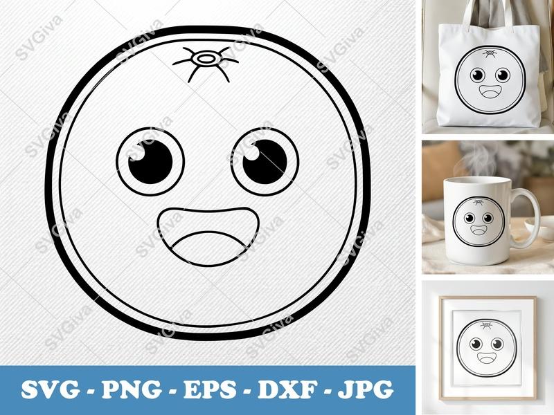 Grapefruit with Smiling Face SVG, Double Outline Look | Thick Contour, Minimalist Design | PNG DXF EPS | Cricut Silhouette File