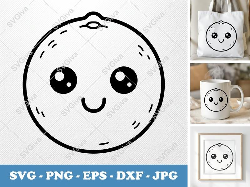 Grapefruit with Smiling Face SVG | Fruit Cut File PNG DXF EPS Cricut Silhouette