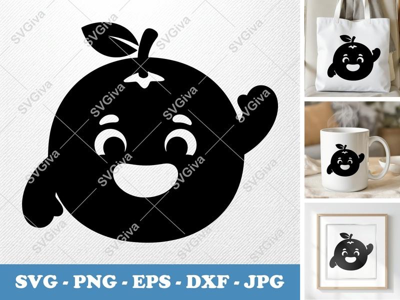 Grapefruit with Smiling Face SVG | Puffy Cartoon Fruit Design | PNG DXF EPS for Cricut Silhouette