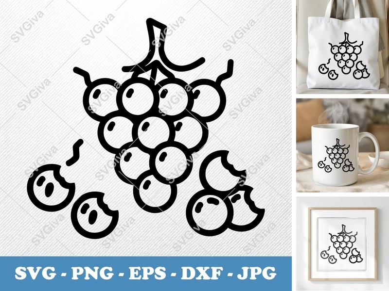 Grapes Partially Eaten SVG | Bold Minimalist Vector | PNG DXF EPS | Cricut Silhouette Cut File
