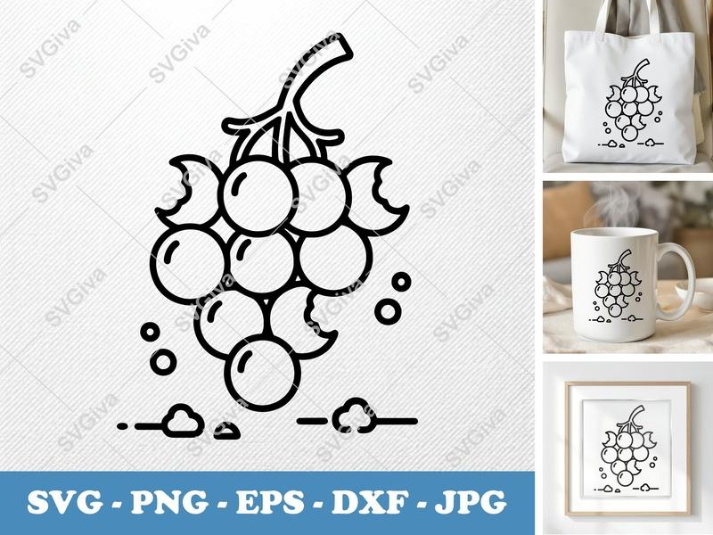 Grapes Partially Eaten SVG | Friendly Rounded Bean-Shaped Design | PNG DXF EPS | Cricut Silhouette File