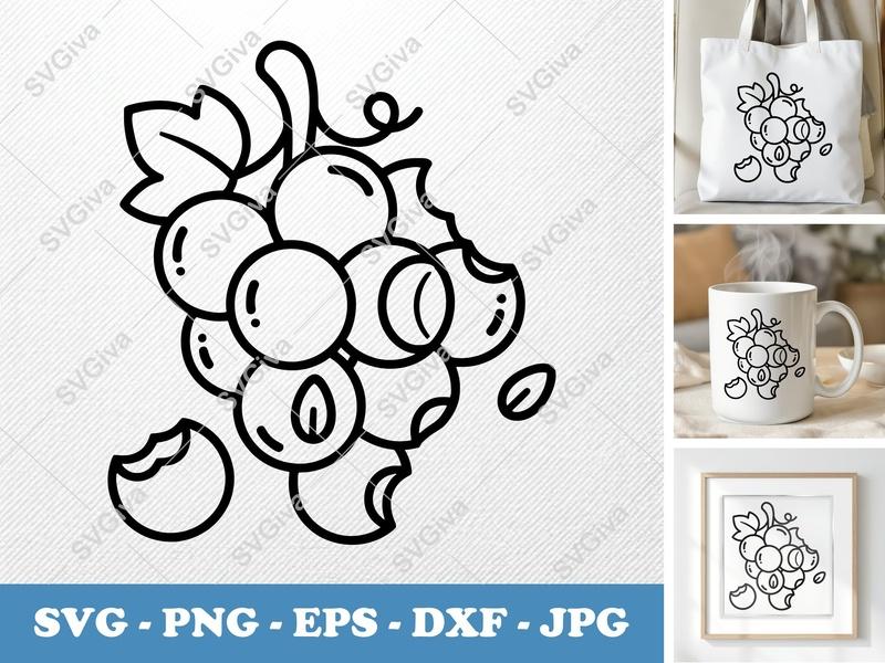 Grapes Partially Eaten SVG PNG DXF EPS | Fruit Cut File Cricut Silhouette Food