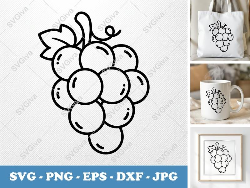 Grapes SVG | Fruit Cut File PNG DXF EPS Cricut Silhouette