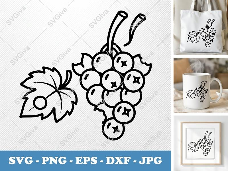 Grapes SVG | Modern Botanical Grape Cluster Cut File | PNG EPS DXF for Cricut & Silhouette, Wine Decor, Fruit Clipart