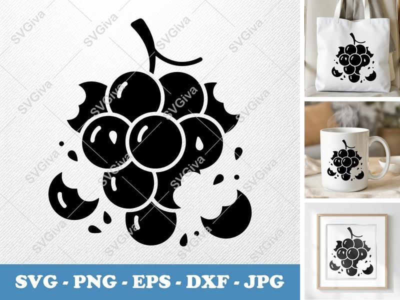 Grapes SVG | Modern Fruit Design, Minimalist Grapevine | PNG EPS DXF for Cricut, Silhouette | Kitchen Decor Cut File