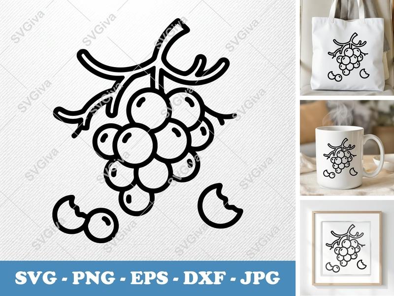 Grapes SVG | Modern Fruit Outline Cut File | Vineyard Clipart | PNG EPS DXF for Cricut Silhouette