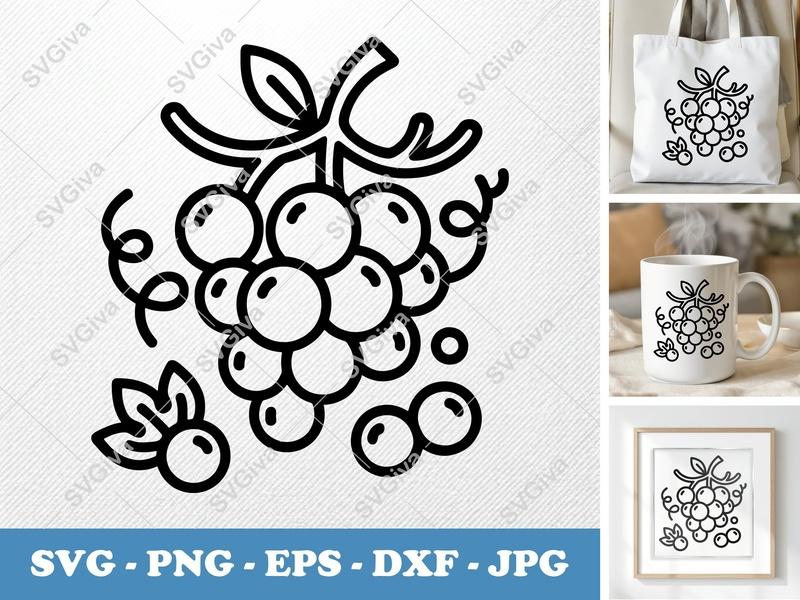 Grapes SVG | Modern Grape Bunch Cut File | Fruit Clipart | PNG EPS DXF for Cricut & Silhouette