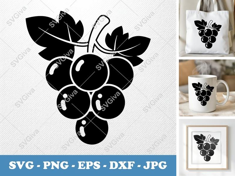 Grapes SVG | Modern Grape Bunch Cut File | Fruit Clipart PNG EPS DXF for Cricut & Silhouette, Kitchen Decor