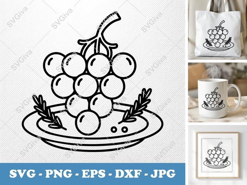 Grapes with Garnish SVG | Friendly Rounded Bean-Shaped Forms | PNG DXF EPS | Cricut Silhouette File
