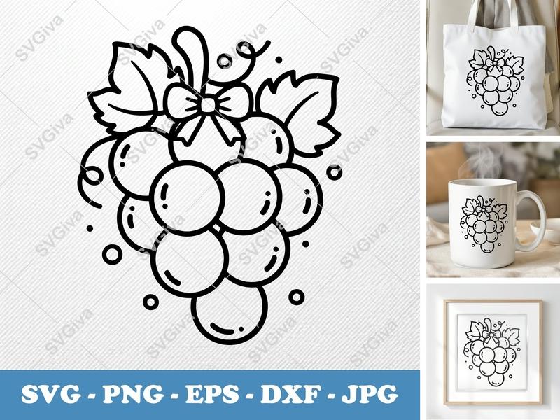 Grapes with Garnish SVG PNG DXF EPS | Fruit Cut File for Cricut Silhouette