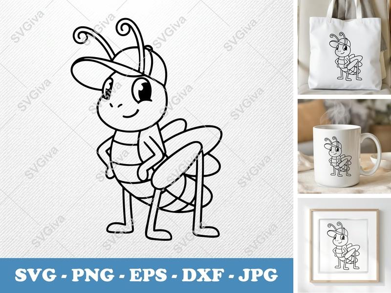 Grasshopper in a Cap SVG PNG DXF EPS | Cricut Silhouette Cut File