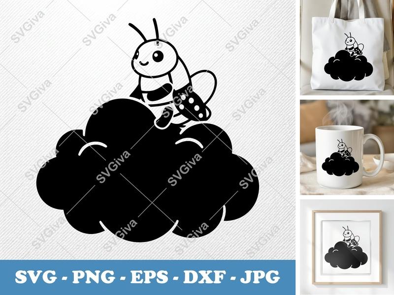 Grasshopper on Cloud SVG PNG DXF EPS | Puffy Pillow-Soft Forms | Cricut Silhouette Cut File
