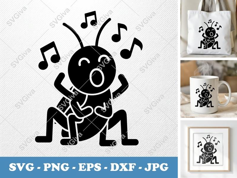Grasshopper Singing SVG, Puffy Shapes Inflated Pillow Art | PNG DXF EPS | Cricut Silhouette File
