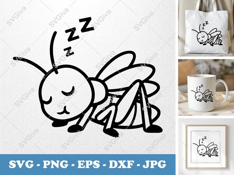Grasshopper Sleeping SVG | Friendly Rounded Bean-Shaped Cut File | PNG DXF EPS | Cricut Silhouette Design