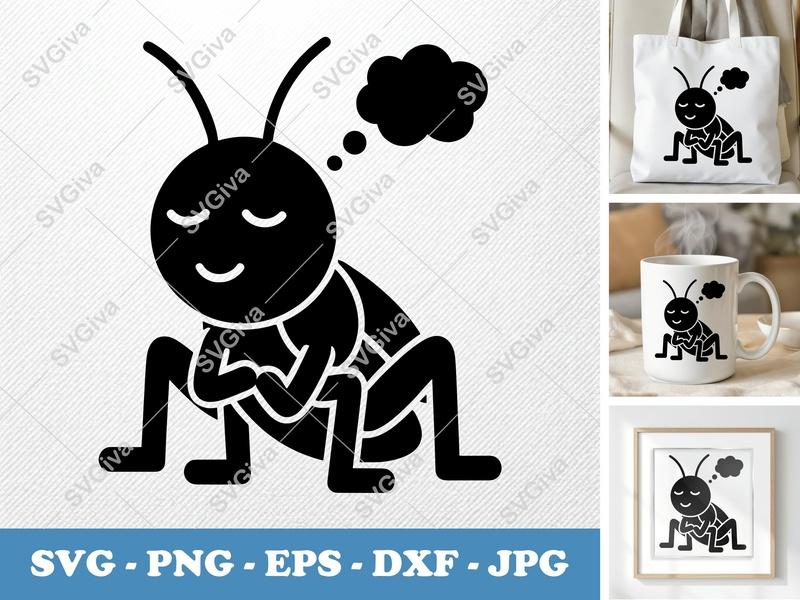 Grasshopper Sleeping SVG | Puffy Dreamy Design | PNG DXF EPS | Cricut Silhouette File