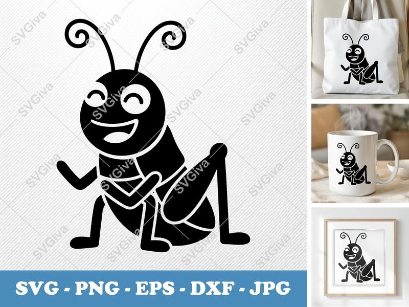 Grasshopper Smiling Happily SVG, Puffy Pillow-Soft Shapes, PNG DXF EPS | Cricut Silhouette File