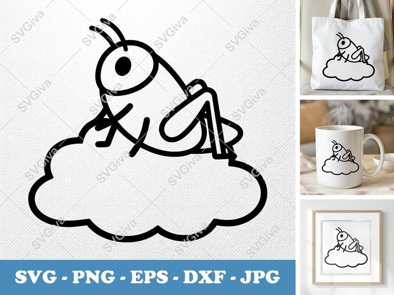 Grasshopper SVG, Cute Bug Line Art, Insect Clipart, Modern Animal Cut File, PNG, EPS, DXF for Cricut & Silhouette