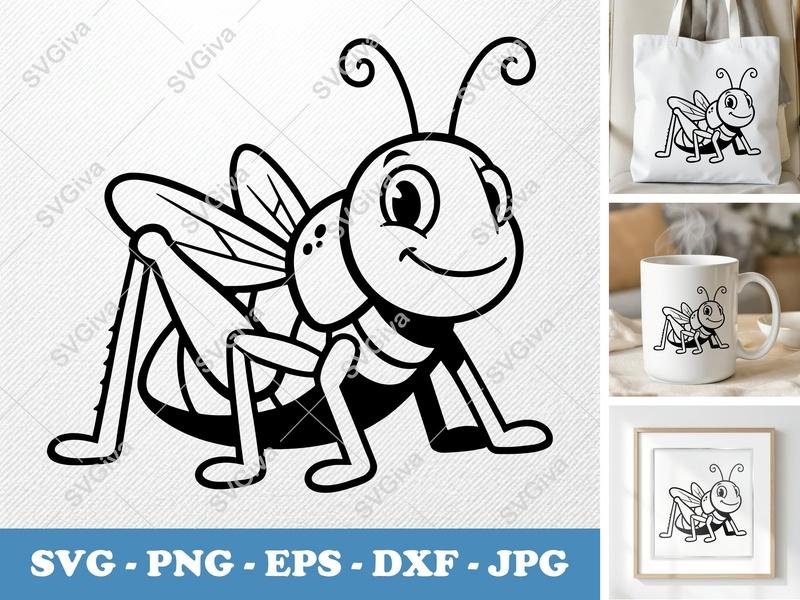 Grasshopper SVG | Cute Cartoon Insect Cut File | PNG EPS DXF for Cricut & Silhouette | Bug Clipart Vector Art